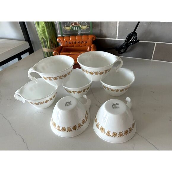 VINTAGE Corelle Livingware by Corning Butterfly Gold Open Hook Handle Mugs 1970s - Picture 3 of 5